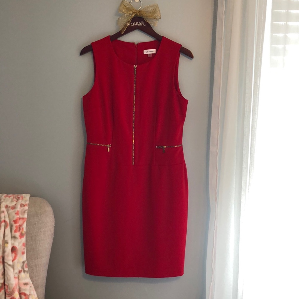 Calvin Klein red zipper dress